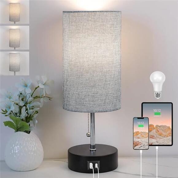 3-Color Temperature Bedside Lamp Nightstand Lamp with USB A Port and C Port - Picture 7 of 7